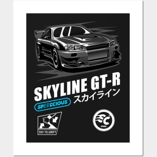 Black GT-R Skyline R34 Posters and Art